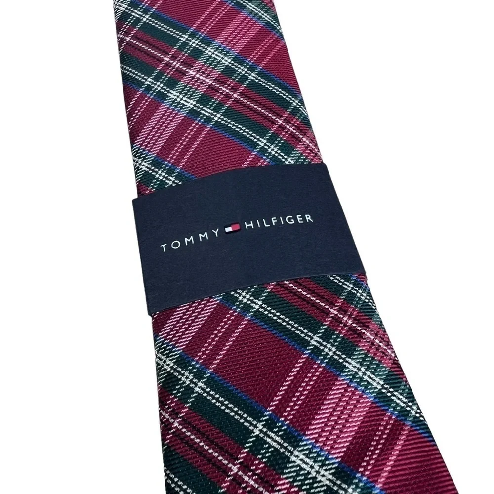 Tommy Hilfiger Boys Red Tartan Plaid Checker Red Classic Tie Holiday